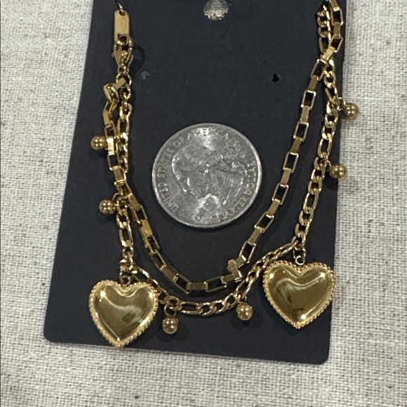 18K Gold Plated Heart Charm Bracelet | Stainless Steel, Waterproof - Picture 2 of 4